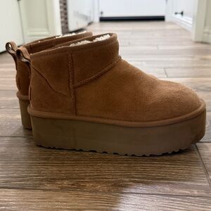 Women's UGG Brown Suede Platform Ankle Boots